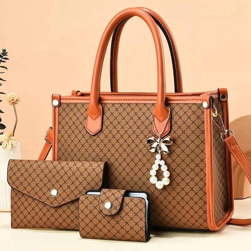 High-End Large Capacity Women's Handbag Stylish Shoulder Bag for Middle-Aged Mothers Trendy Neutral Minimalist Style PU Leather