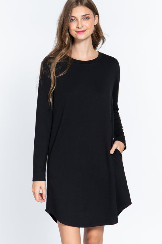 Long Slv French Terry Mini Dress - https://www.luxenorstore.com