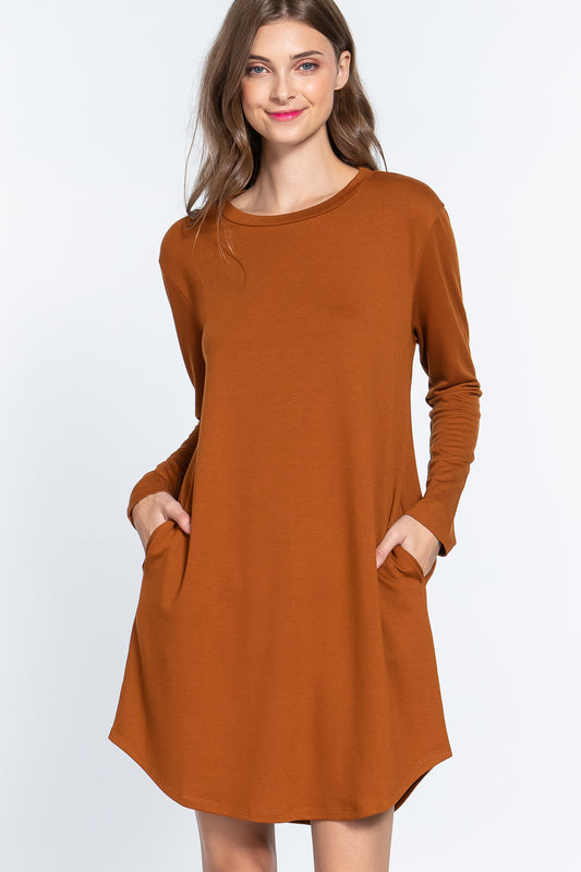 Long Slv French Terry Mini Dress - https://www.luxenorstore.com