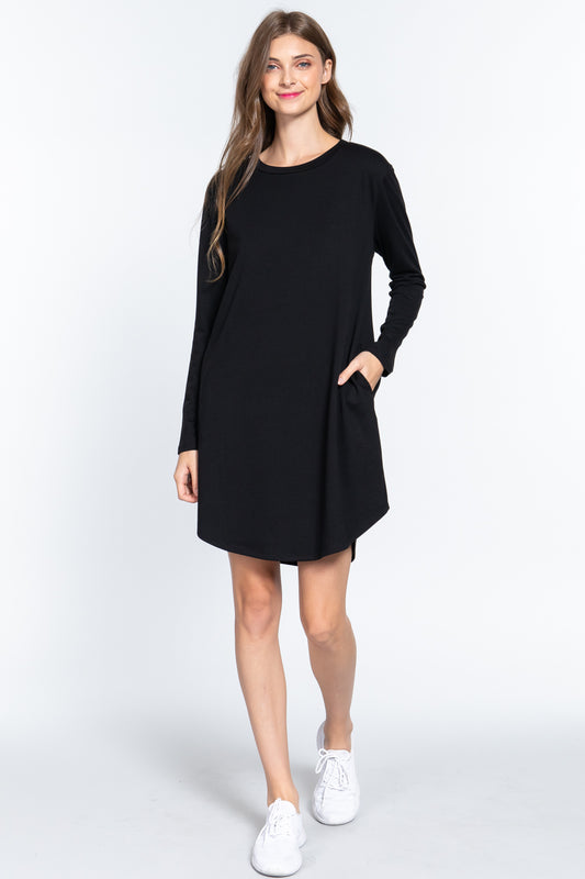Long Slv French Terry Mini Dress - https://www.luxenorstore.com