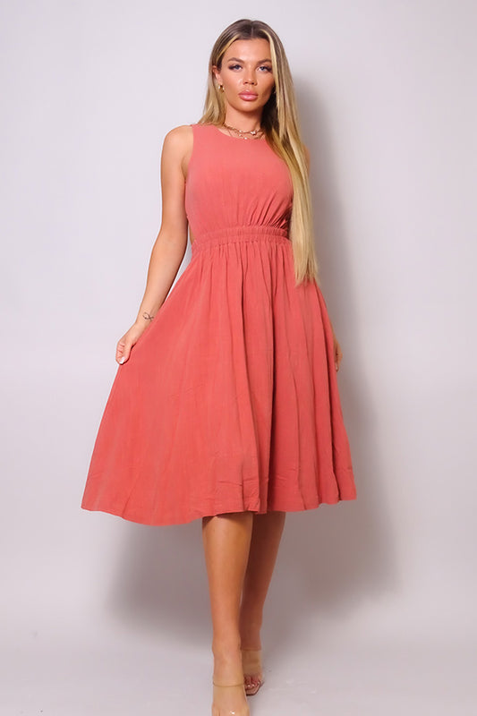 Sleeveless Back Cutout Linen Midi Dress - https://www.luxenorstore.com