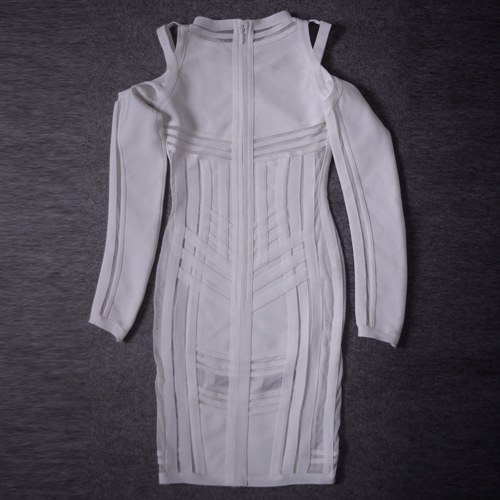 BEAUKEY Sexy Women Long Sleeve HL Bandage Dress Bodycon Hollow Out Mesh Runway Dress See Through Party Club Vestido Maxi XL - https://www.luxenorstore.com