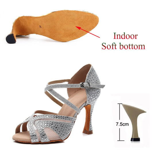 Latin Dance Shoes Adult Ladies Salsa Tango Dance Shoes Trainer Dance Shoes High Heel Sandals Summer Black Silver Blue Red