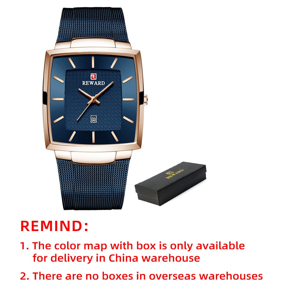 REWARD Fashion Blue Men's Watches 2022 New Top Luxury Brand Watch Men Business Waterproof Stainless Steel Quartz Wristwatch