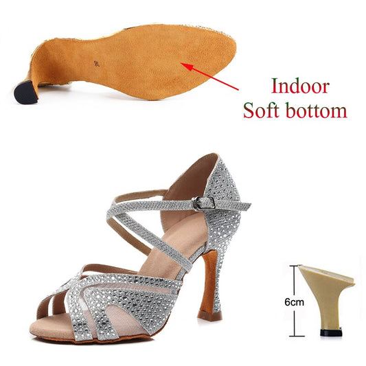 Latin Dance Shoes Adult Ladies Salsa Tango Dance Shoes Trainer Dance Shoes High Heel Sandals Summer Black Silver Blue Red