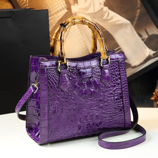 Brand Genuine Leather Bamboo Women's Bag Crocodile Pattern Ladies Handbag Portable Tote Bag Mom Tide Shoulder Messenger Bags