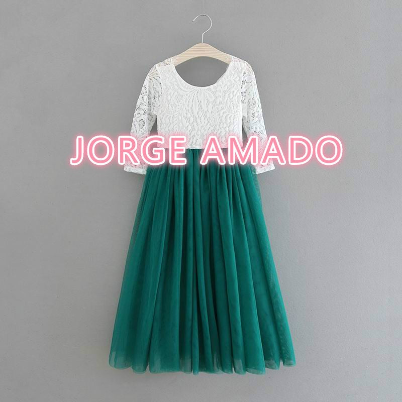 Princess Dress for Girls Ankle Length Wedding Party Dress Eyelash Back White Lace Beach Dress Children Clothing E15177 - https://www.luxenorstore.com