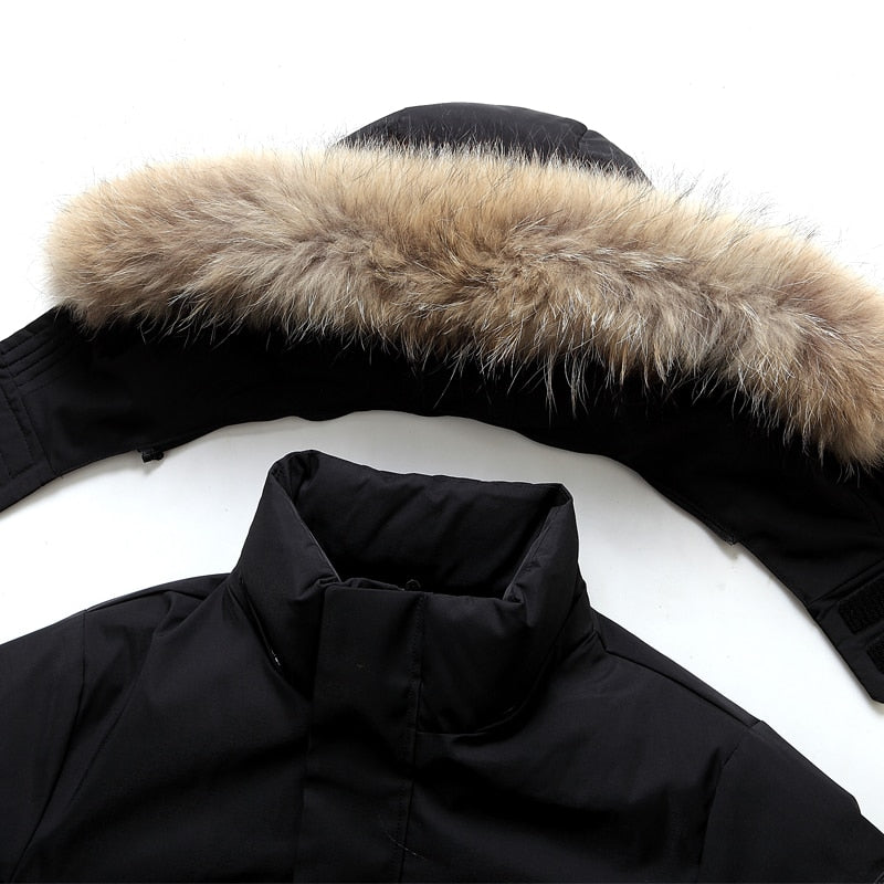 New Real Fur Collar Men's Down Jacket Hooded Warm Winter Coat Men Warm 90% White Duck Down Long Parka Hight Quality Man Overcoat