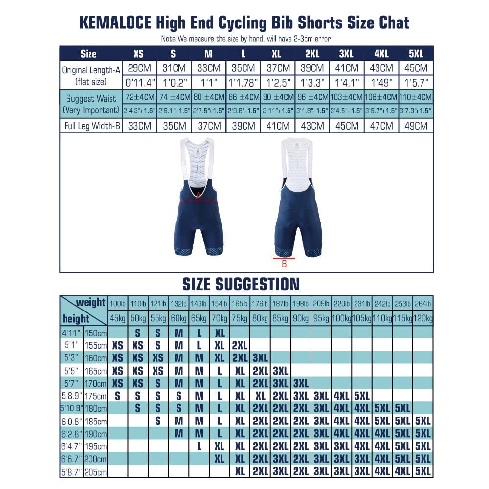 KEMALOCE Men Cycling Bib Shorts Blank Blue&Black 5D Gel Pad Mountain Bike Shorts High End Outdoor Breathable Bike Tight Knicker