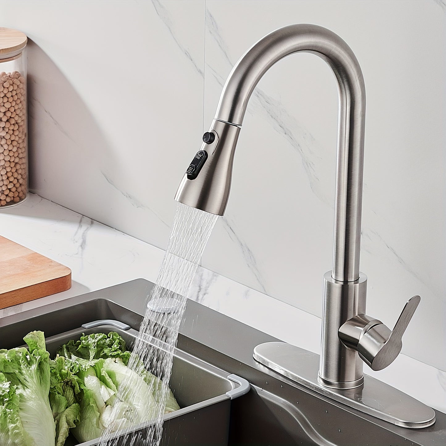 ECLERBC Single Handle High Arc Brushed Nickel Pull Out Kitchen Faucet, Single Level Stainless Steel Kitchen Sink Faucets With Pull Down Sprayer For Kitchen Bathroom (Brushed Nickel)
