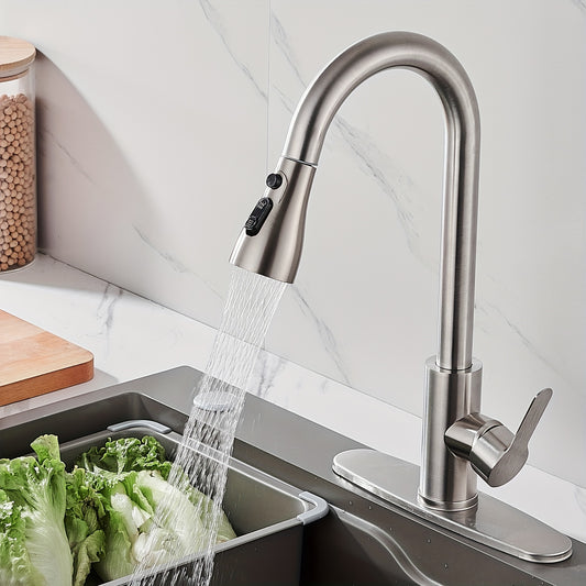 ECLERBC Single Handle High Arc Brushed Nickel Pull Out Kitchen Faucet, Single Level Stainless Steel Kitchen Sink Faucets With Pull Down Sprayer For Kitchen Bathroom (Brushed Nickel)