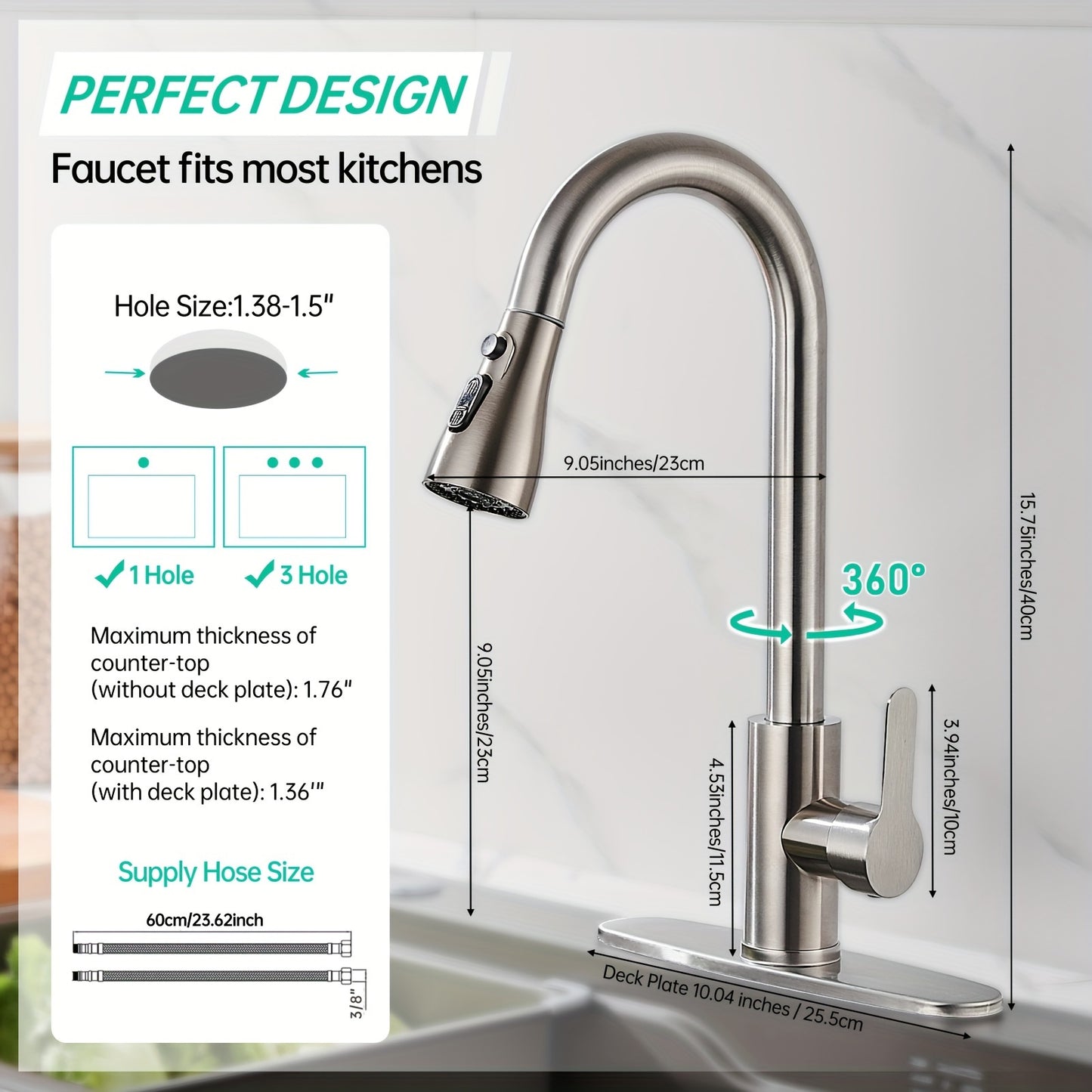 ECLERBC Single Handle High Arc Brushed Nickel Pull Out Kitchen Faucet, Single Level Stainless Steel Kitchen Sink Faucets With Pull Down Sprayer For Kitchen Bathroom (Brushed Nickel)