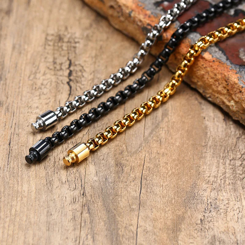 Men Bracelet,Round Box Chain Bracelet,Stainless Steel Rounded Boxs Link Simple Layering Stacking Jewelry,