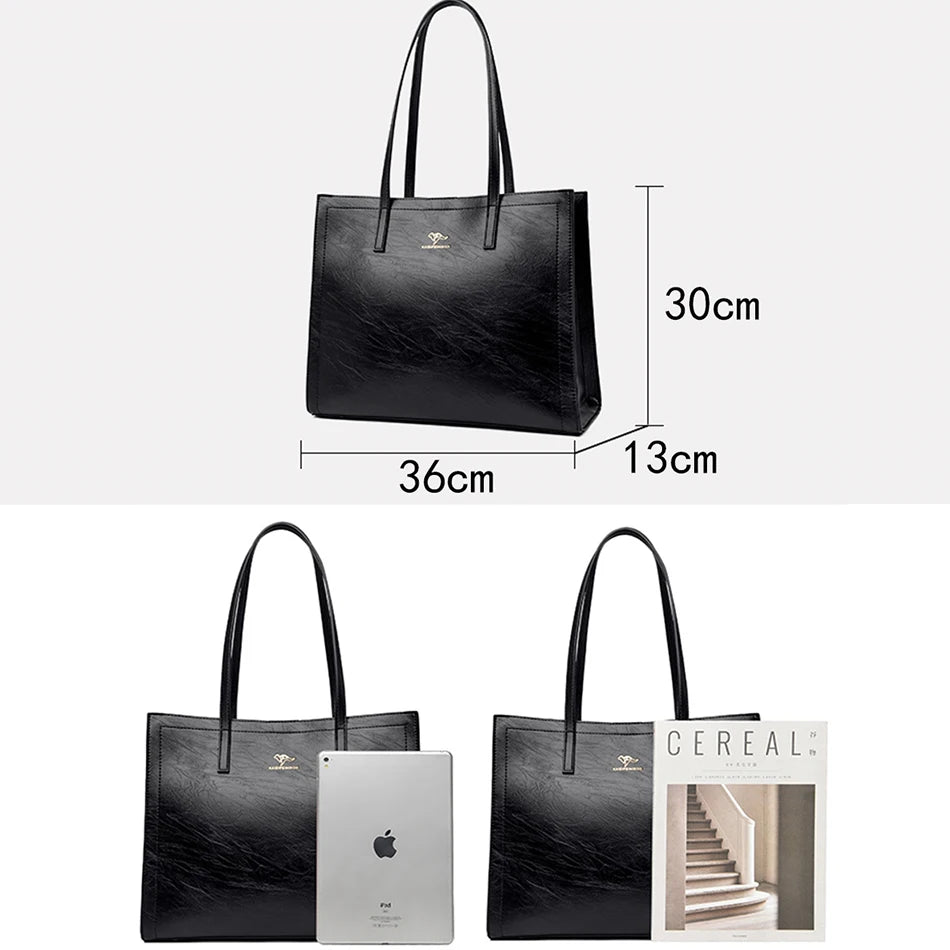 Vintage Large Capatity Tote Shoulder Bags Fashion Top-Handle Bags High Quality Pu Leather Bags Casual Letter Design Handbag