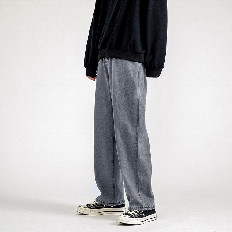 Korean Fashion Men Wide Leg Jeans 2022 spring New Streetwear Straight Baggy Denim Pants Male Brand Trousers