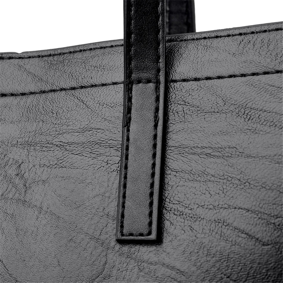 Vintage Large Capatity Tote Shoulder Bags Fashion Top-Handle Bags High Quality Pu Leather Bags Casual Letter Design Handbag