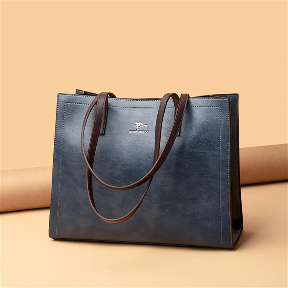 Vintage Large Capatity Tote Shoulder Bags Fashion Top-Handle Bags High Quality Pu Leather Bags Casual Letter Design Handbag