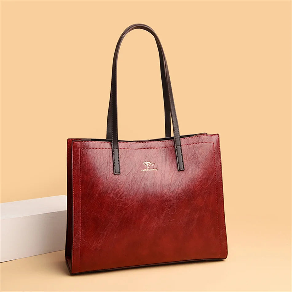 Vintage Large Capatity Tote Shoulder Bags Fashion Top-Handle Bags High Quality Pu Leather Bags Casual Letter Design Handbag