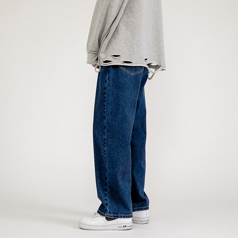 Korean Fashion Men Wide Leg Jeans 2022 spring New Streetwear Straight Baggy Denim Pants Male Brand Trousers