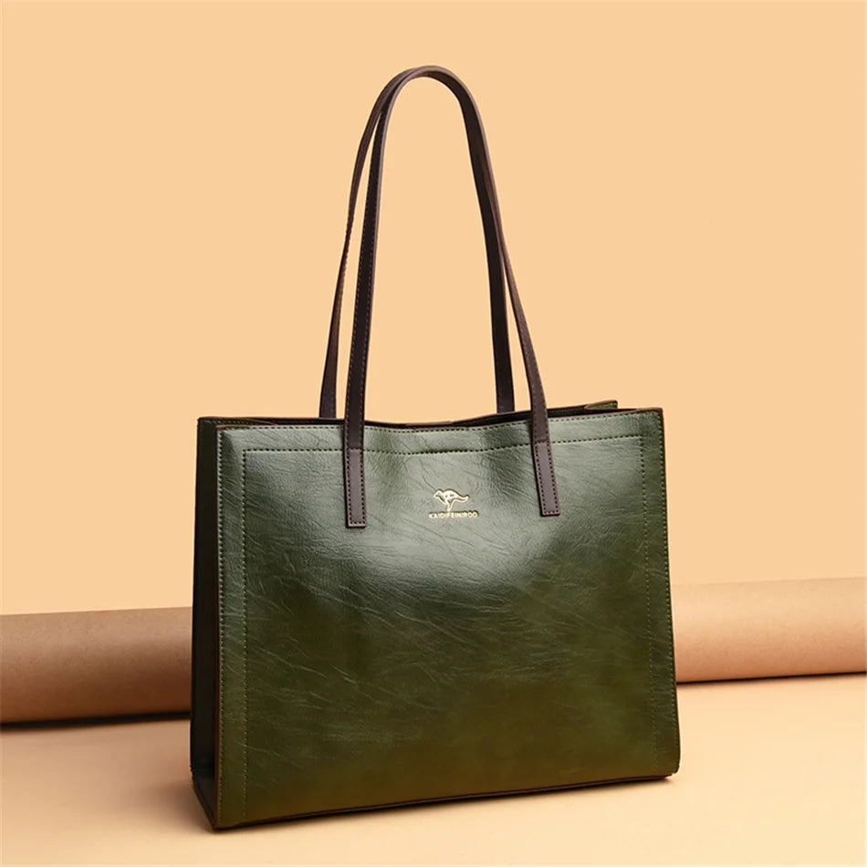 Vintage Large Capatity Tote Shoulder Bags Fashion Top-Handle Bags High Quality Pu Leather Bags Casual Letter Design Handbag