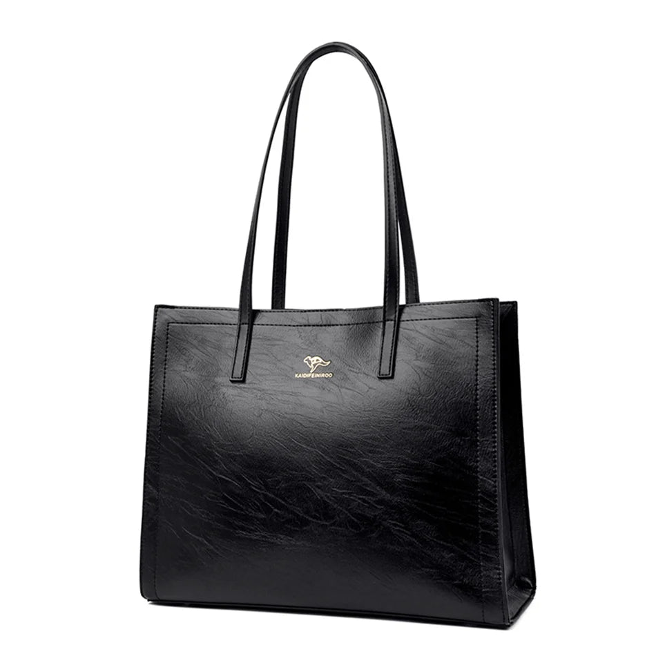 Vintage Large Capatity Tote Shoulder Bags Fashion Top-Handle Bags High Quality Pu Leather Bags Casual Letter Design Handbag