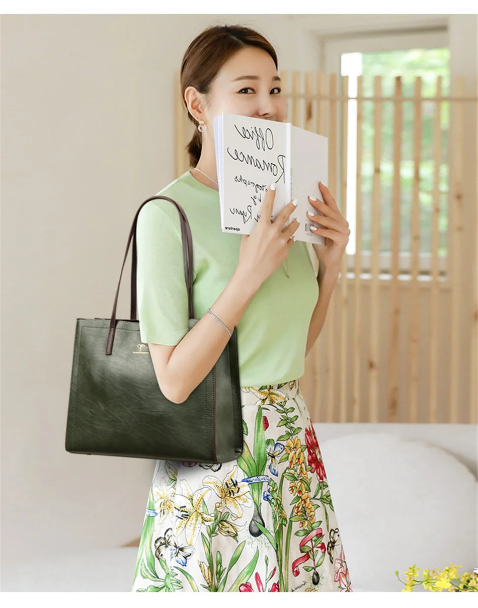 Vintage Large Capatity Tote Shoulder Bags Fashion Top-Handle Bags High Quality Pu Leather Bags Casual Letter Design Handbag