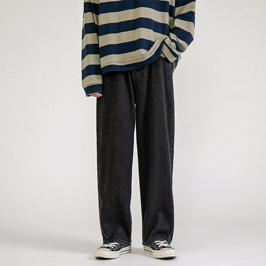 Korean Fashion Men Wide Leg Jeans 2022 spring New Streetwear Straight Baggy Denim Pants Male Brand Trousers