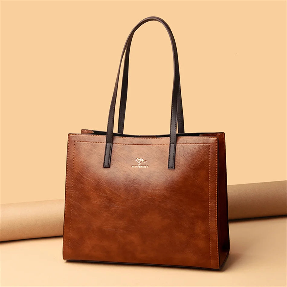 Vintage Large Capatity Tote Shoulder Bags Fashion Top-Handle Bags High Quality Pu Leather Bags Casual Letter Design Handbag