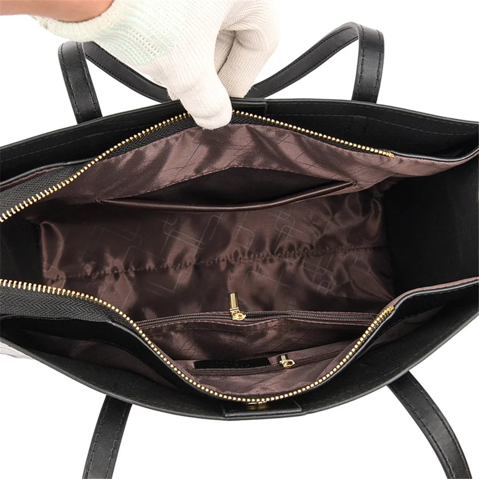 Vintage Large Capatity Tote Shoulder Bags Fashion Top-Handle Bags High Quality Pu Leather Bags Casual Letter Design Handbag