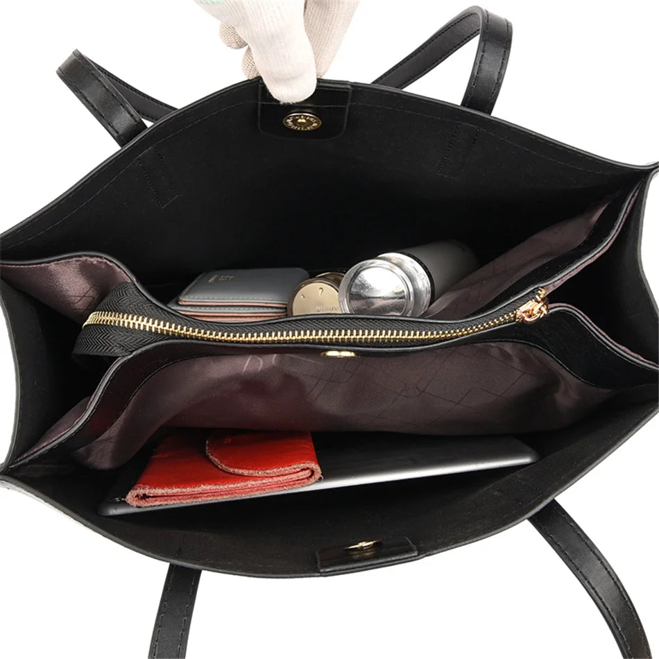 Vintage Large Capatity Tote Shoulder Bags Fashion Top-Handle Bags High Quality Pu Leather Bags Casual Letter Design Handbag
