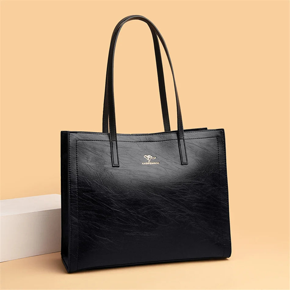 Vintage Large Capatity Tote Shoulder Bags Fashion Top-Handle Bags High Quality Pu Leather Bags Casual Letter Design Handbag