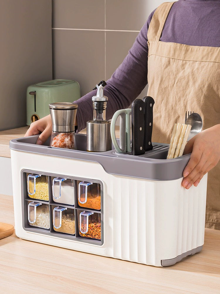 Combined Kitchen Multi-Functional Salt Jar Knife Rest Seasoning Box