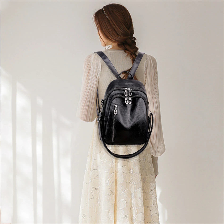 Fashion Women Large Capacity Shoulder Bags Soft Pu Leather Backpacks for School Teenagers Girls Multifunctional Travel Backpacks