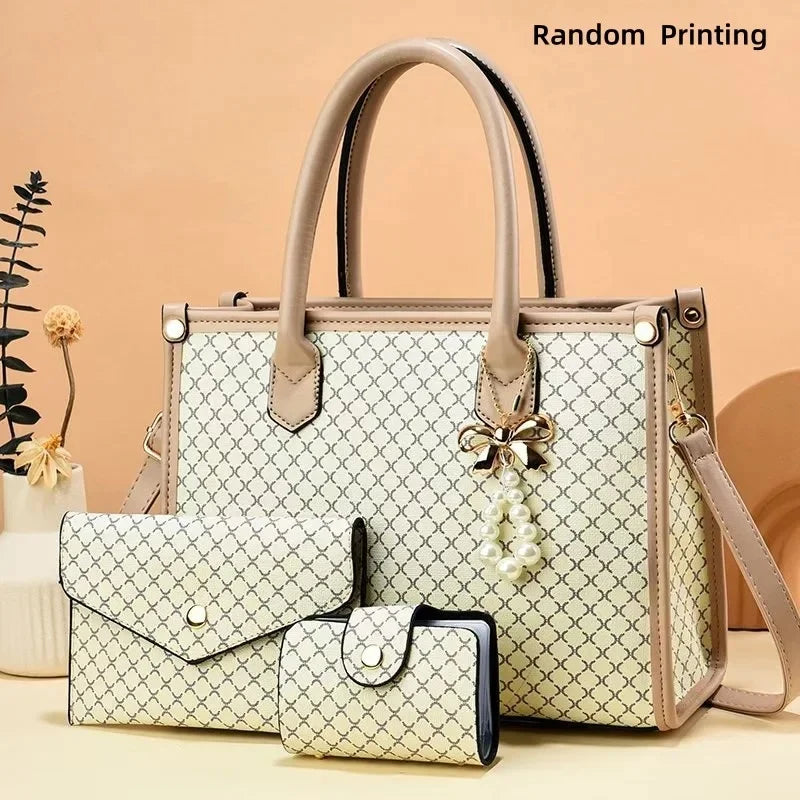 High-End Large Capacity Women's Handbag Stylish Shoulder Bag for Middle-Aged Mothers Trendy Neutral Minimalist Style PU Leather