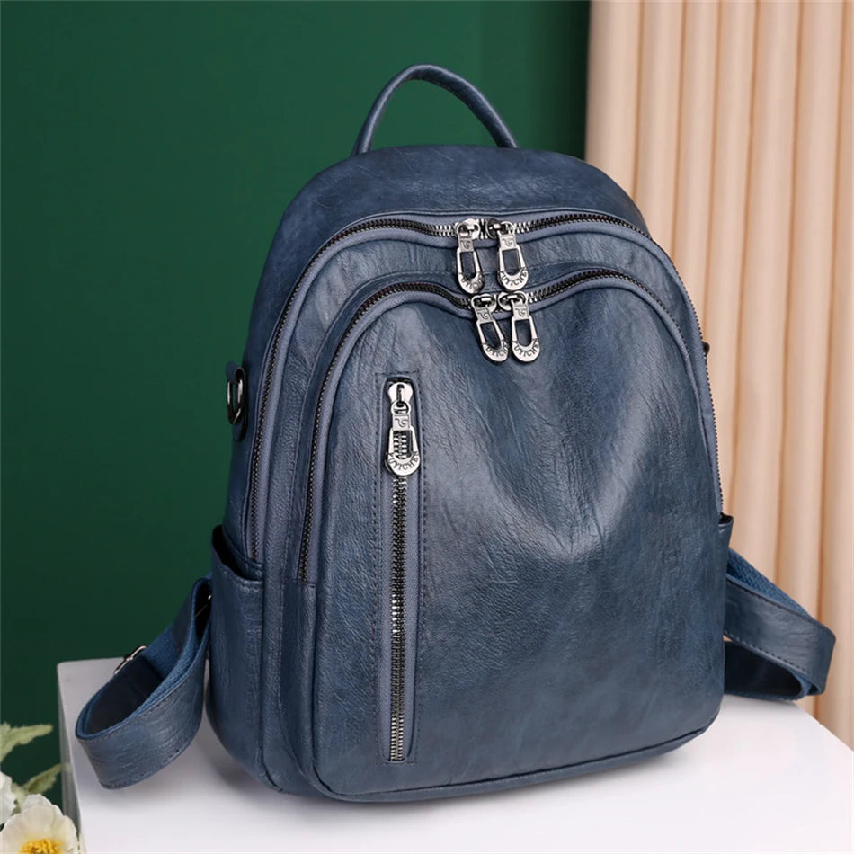 Fashion Women Large Capacity Shoulder Bags Soft Pu Leather Backpacks for School Teenagers Girls Multifunctional Travel Backpacks