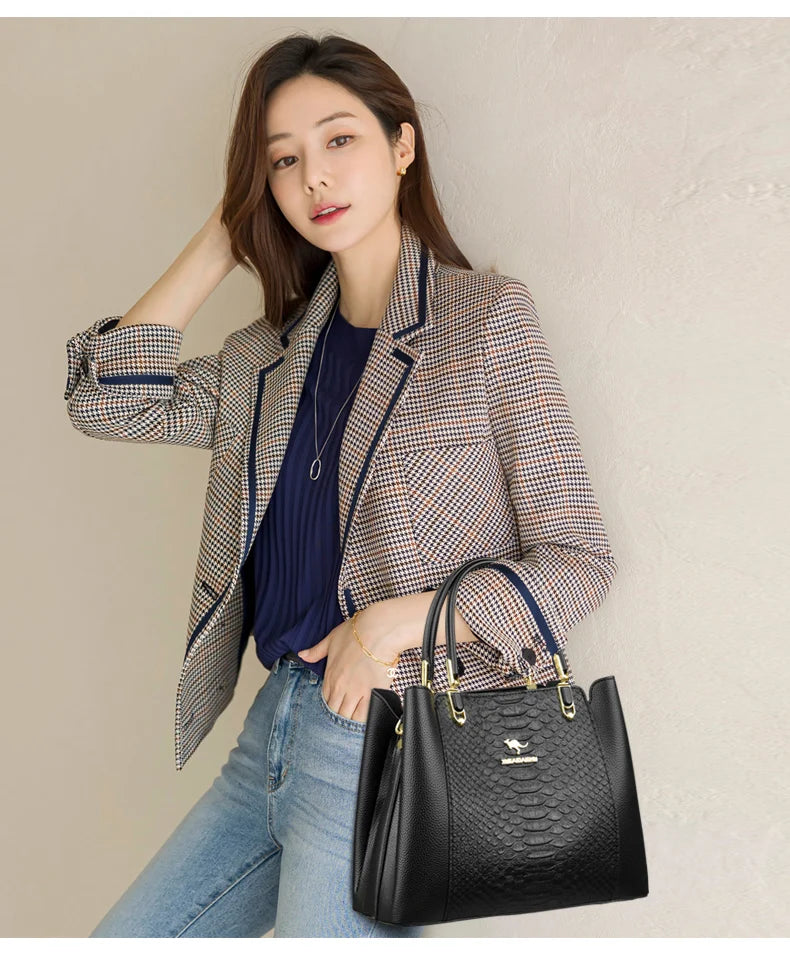 Fashion Women Designer 3 Layers Shoulder Crossbody Sac Ladies Large Capacity Leather Handbags Shopper Brand Messenger Totes