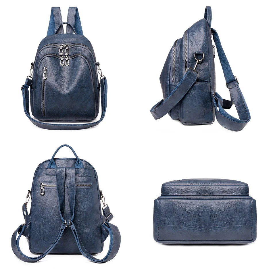 Fashion Women Large Capacity Shoulder Bags Soft Pu Leather Backpacks for School Teenagers Girls Multifunctional Travel Backpacks
