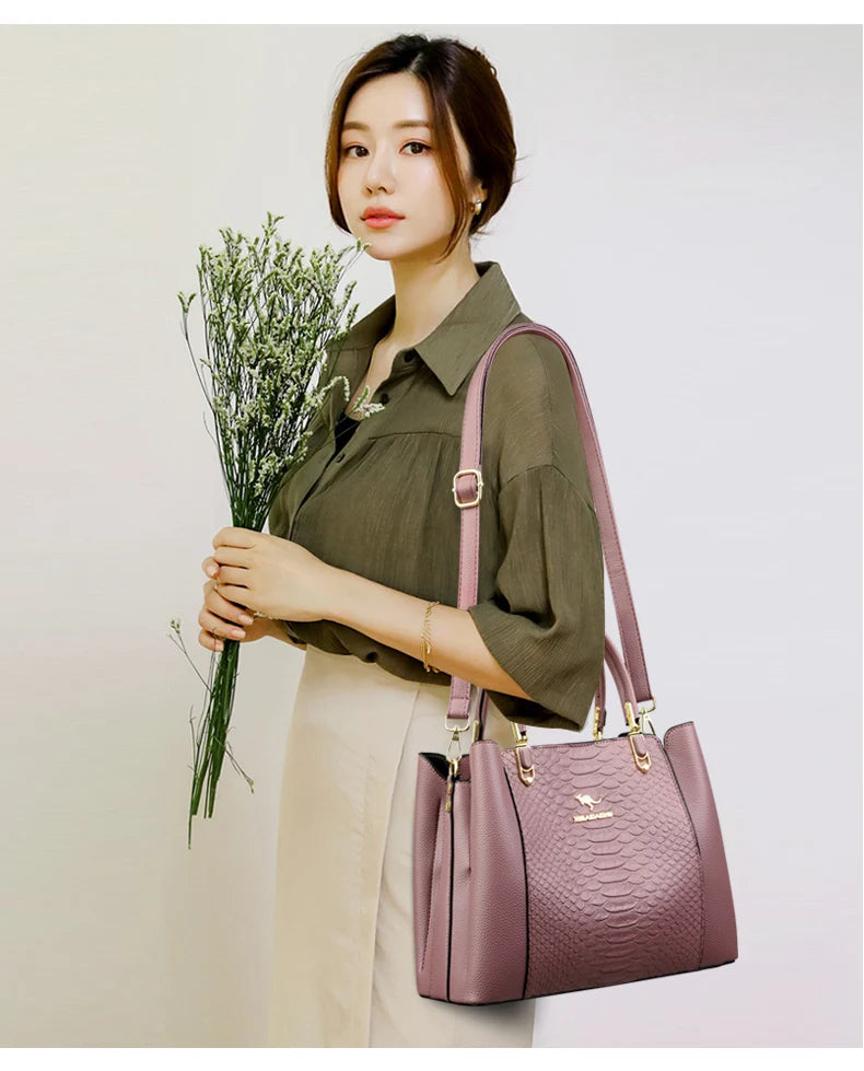 Fashion Women Designer 3 Layers Shoulder Crossbody Sac Ladies Large Capacity Leather Handbags Shopper Brand Messenger Totes