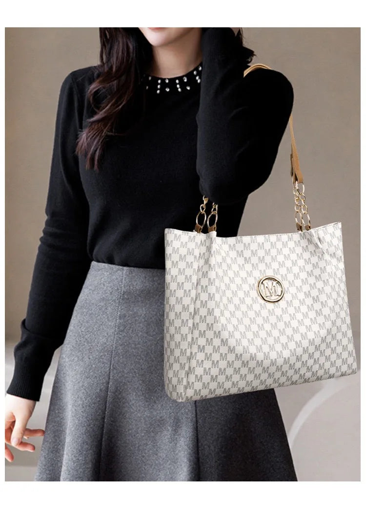 Women's New Commuter Tote Bag Trendy Fashionable Single Shoulder Large Capacity Simple Vintage Print