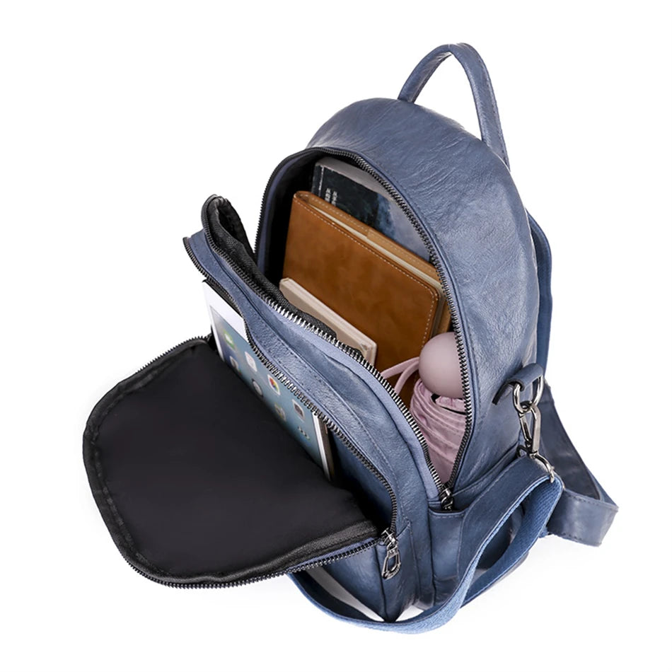 Fashion Women Large Capacity Shoulder Bags Soft Pu Leather Backpacks for School Teenagers Girls Multifunctional Travel Backpacks