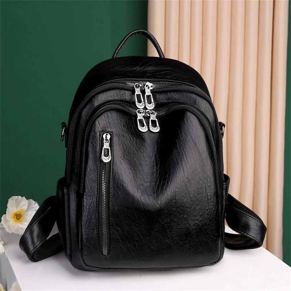 Fashion Women Large Capacity Shoulder Bags Soft Pu Leather Backpacks for School Teenagers Girls Multifunctional Travel Backpacks