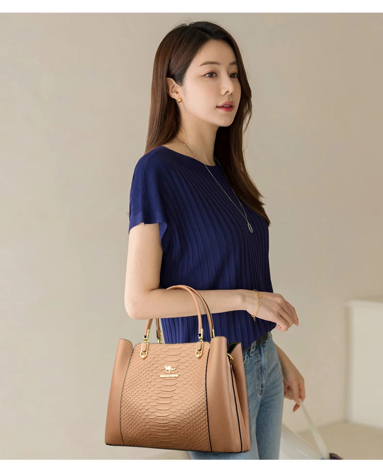 Fashion Women Designer 3 Layers Shoulder Crossbody Sac Ladies Large Capacity Leather Handbags Shopper Brand Messenger Totes