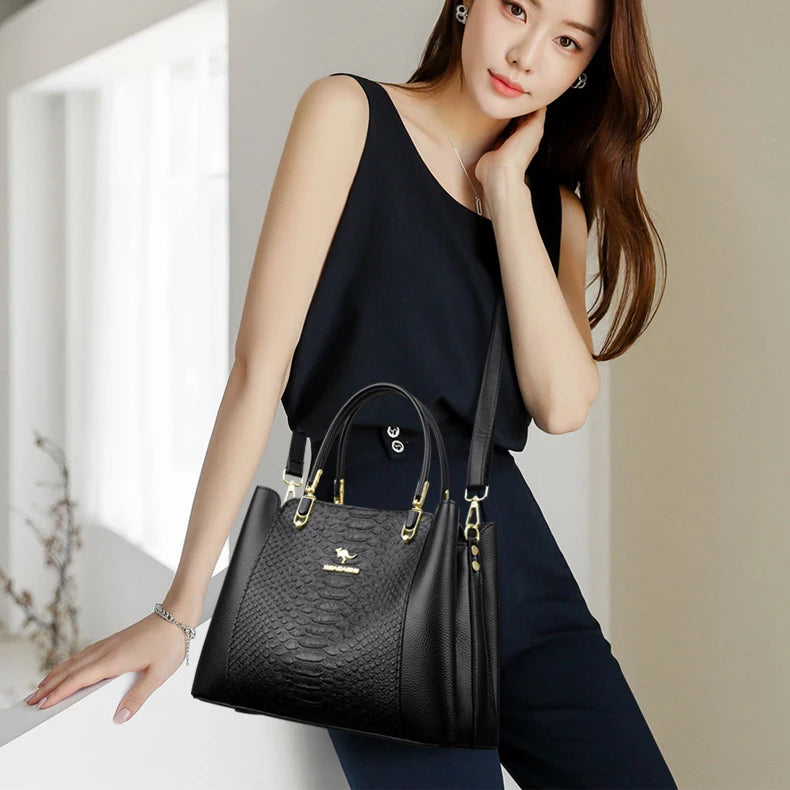 Fashion Women Designer 3 Layers Shoulder Crossbody Sac Ladies Large Capacity Leather Handbags Shopper Brand Messenger Totes