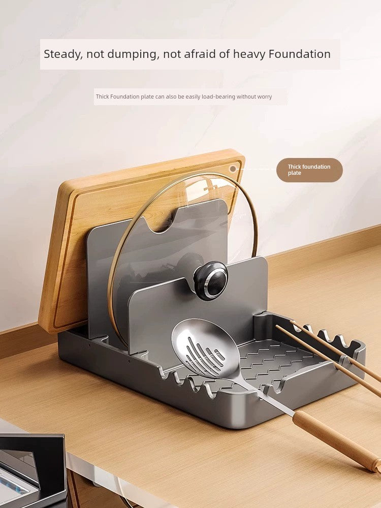 Kitchen Pot Cover Placement Device Multi-Functional Countertop Commodity Shelf Truner Frame Cutting Board Knife Holder Storage Rack Punch-Free Handy Gadget