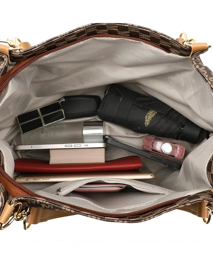 Women's New Commuter Tote Bag Trendy Fashionable Single Shoulder Large Capacity Simple Vintage Print