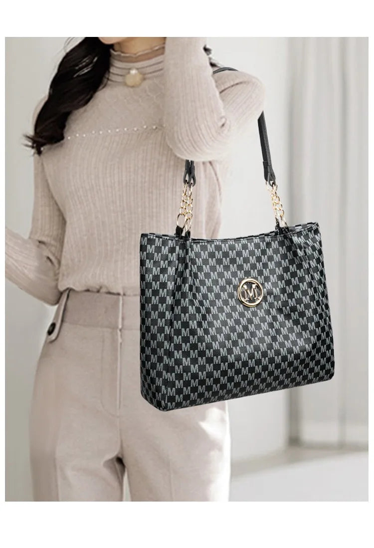 Women's New Commuter Tote Bag Trendy Fashionable Single Shoulder Large Capacity Simple Vintage Print