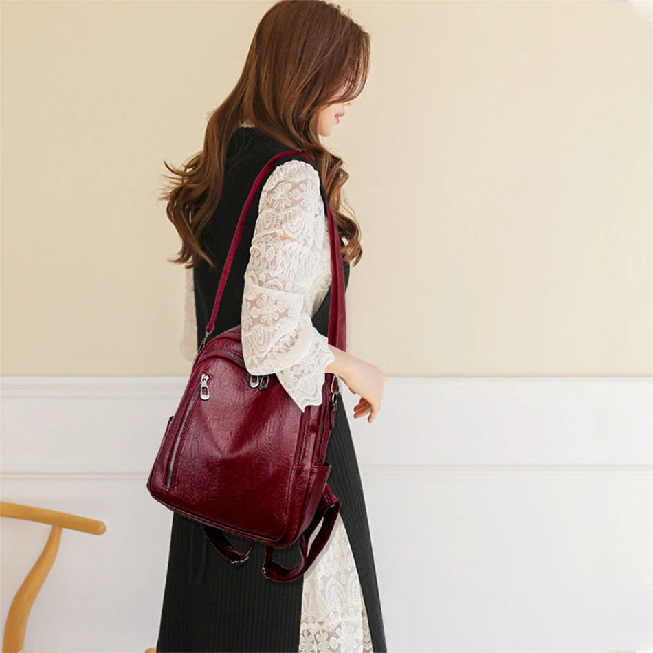 Fashion Women Large Capacity Shoulder Bags Soft Pu Leather Backpacks for School Teenagers Girls Multifunctional Travel Backpacks