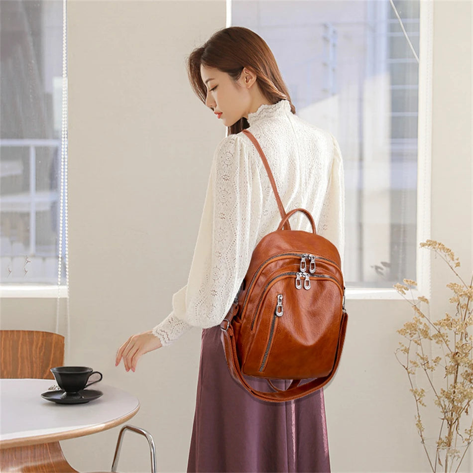 Fashion Women Large Capacity Shoulder Bags Soft Pu Leather Backpacks for School Teenagers Girls Multifunctional Travel Backpacks