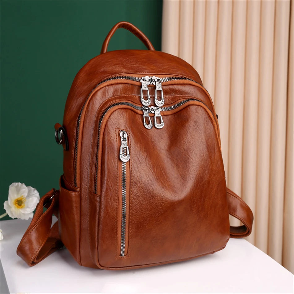 Fashion Women Large Capacity Shoulder Bags Soft Pu Leather Backpacks for School Teenagers Girls Multifunctional Travel Backpacks
