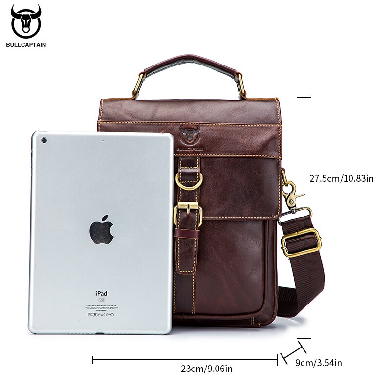 BULLCAPTAIN Men's Leather Shoulder Bag, Retro Business Crossbody Bag, Large Capacity Fashion Casual Youth Student Handbag